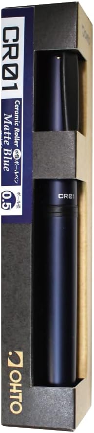 OHTO CR01 Ceramic Roller Ballpoint Pen, 0.7mm Fine Point, Thick Aluminum Barrel with Brass Components, Matte Blue, Water-Based Blue Ink
