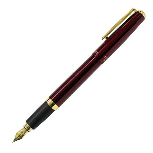 OHTO FF01 Fountain Pen Model Gold Parts, Schmidt Iridium Gold-Plated Nib, Aluminium Barrel with Gold-Plated Brass Components, Wine Lacquer Finish, Includes 2 Black Ink Cartridges FCR-6