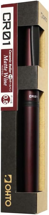 OHTO CR01 Ceramic Roller Ballpoint Pen, 0.7mm Fine Point, Thick Aluminum Barrel with Brass Components, Matte Wine Red Finish, Water-Based Blue Ink