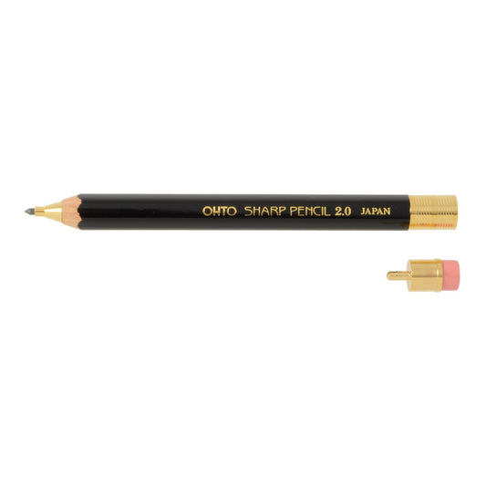 OHTO Mechanical Pencil Wood Sharp with Eraser 2.0, 2.0mm, (APS-680E) Made in Japan (Black)