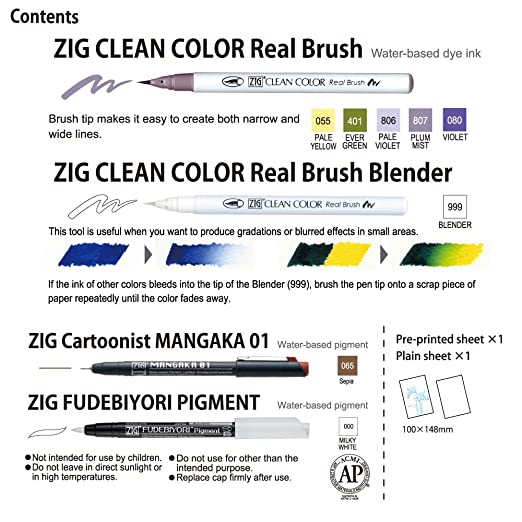 Kuretake ZIG HISTORIC ART WATERCOLOR 6 Colors ZIG SPECIAL SET, Illustration, Fine Art, Drawing, Lettering, AP-Certified, Flexible Brush Tip, Made in Japan (GRADATION)