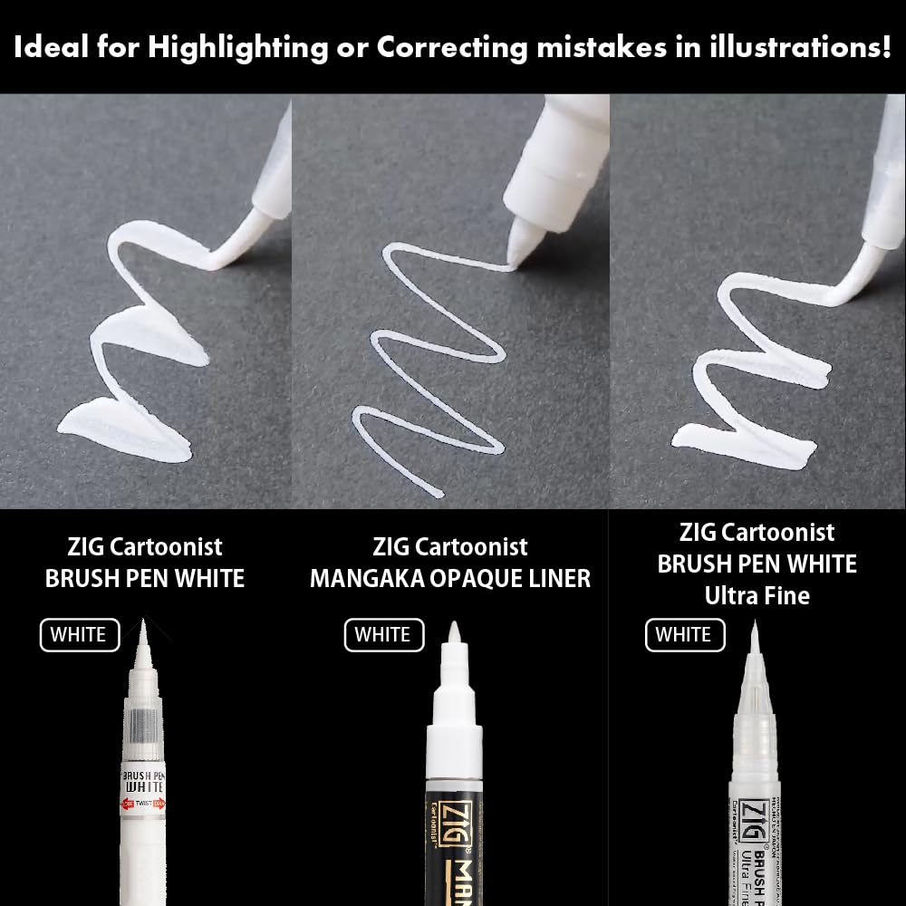 ZIG KURETAKE INKTOBER Special set, WHITE PEN 3 pcs SET, for Manga Drawing, Lettering and Calligraphy Made in Japan