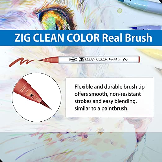 Kuretake ZIG, HISTORIC ART COLLECTION WATERCOLOR W/J.VERMEER ZIG SPECIAL SET with 7 watercolor brush pens, pre-printed sheet, papers for beginners, students