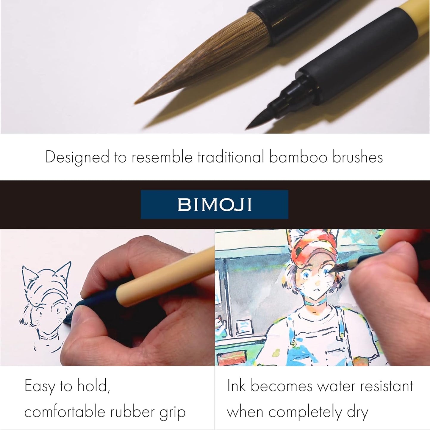 ZIG KURETAKE Bimoji Brush Pen, 5 Pcs Set (Extra Fine, Fine, Medium, Large, Medium Brush), great for Calligraphy, Hand lettering and Illustration, for Beginners and Professional, Made in Japan