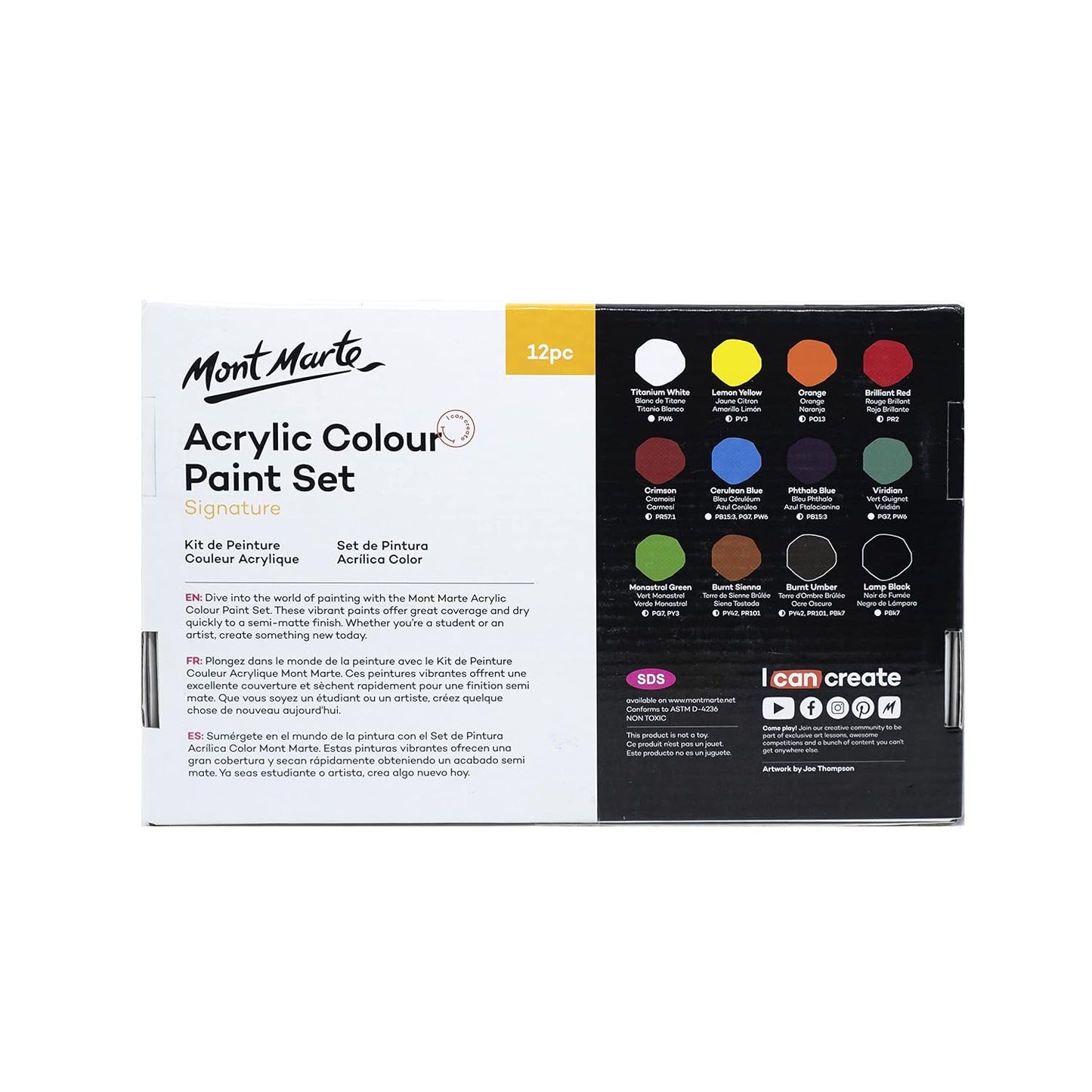 Mont Marte Acrylic Colour Paint Set 12Pc X 75Ml - Multicolor