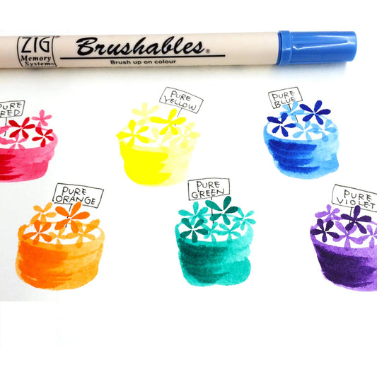 Zig KURETAKE MEMORY SYSTEM BRUSHABLES 6 VIVID Colors set Waterproof/Archival Quality/Ideal for Scrapbooking and other crafts/Twin brush tips MS-7700/6VVI MADE IN JAPAN