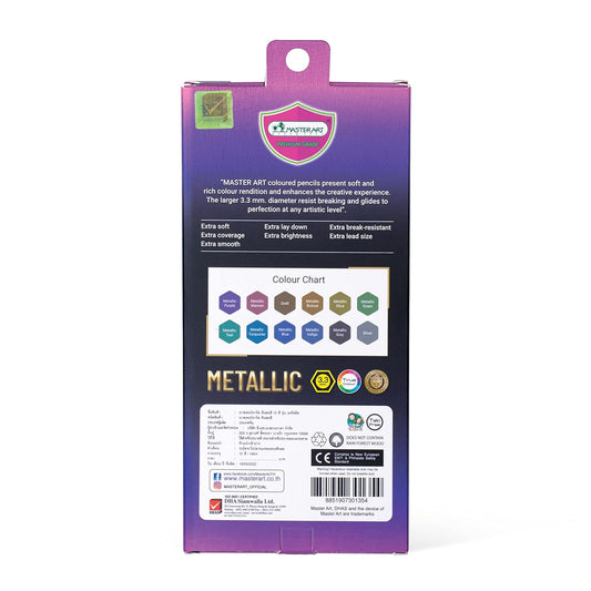 MASTERART Metallic Pencil Set – 12 Colors | Soft-Core Pencils for Bold & Shimmering Artwork | Perfect for Artists, Students & Teachers – Ideal for Drawing, Sketching, Blending, and Shading