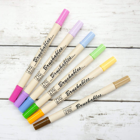 Zig Kuretake Memory System Brushables Waterproof/Archival Quality/Twin Brush Tips MS-7700/6VBR Professional-Quarity, for Lettering, Calligraphy, Illustration, Art, Sketch, Made in Japan