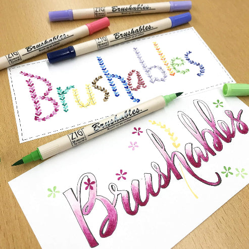 Zig Kuretake Memory System Brushables Waterproof/Archival Quality/Twin Brush Tips MS-7700/6VBR Professional-Quarity, for Lettering, Calligraphy, Illustration, Art, Sketch, Made in Japan