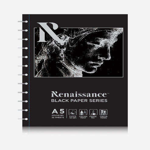 Renaissance A-5 Black Paper Sketch Pads (32 Sheets, 120 GSM)