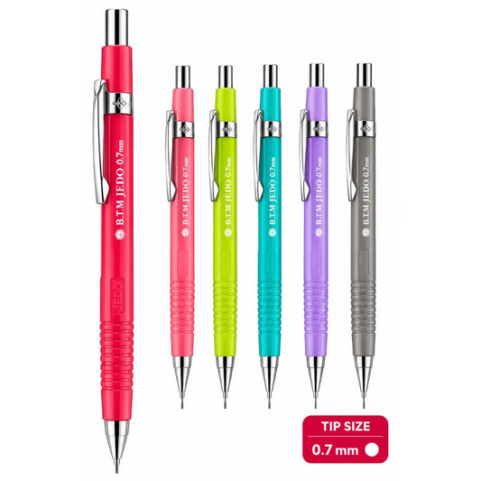 MICRO B.T.M. JEDO Mechanical Pencil 0.7 mm, Gray Colour, Refillable Lead Pencil with Metal Clip and Comfortable Grip, Made in Korea