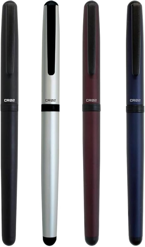 OHTO CR02 Ceramic Rollerball Pen, 0.7mm Fine Point, Medium-Thick Aluminum Barrel with Brass Components, Matte Blue, Refillable Water-Based Black Ink