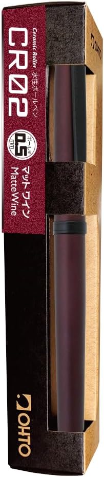OHTO CR02 Ceramic Rollerball Pen, 0.7mm Fine Point, Medium-Thick Aluminum Barrel with Brass Components, Matte Wine, Refillable Water-Based Black Ink