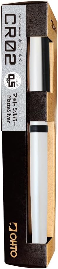 OHTO CR02 Ceramic Rollerball Pen, 0.7mm Fine Point, Medium-Thick Aluminum Barrel with Brass Components, Matte Silver, Refillable Water-Based Black Ink