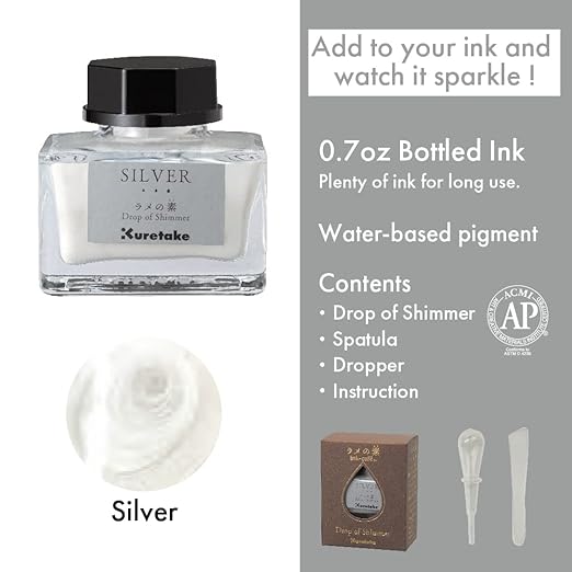 Zig Kuretake Ink-Cafe Drop of Shimmer, Silver Paste Ink, Add a Pearly or Glitter-Like Sparkle to Your Ink Professional-Quality for Artists and Crafters, Ap-Certified, for Adult, Made in Japan