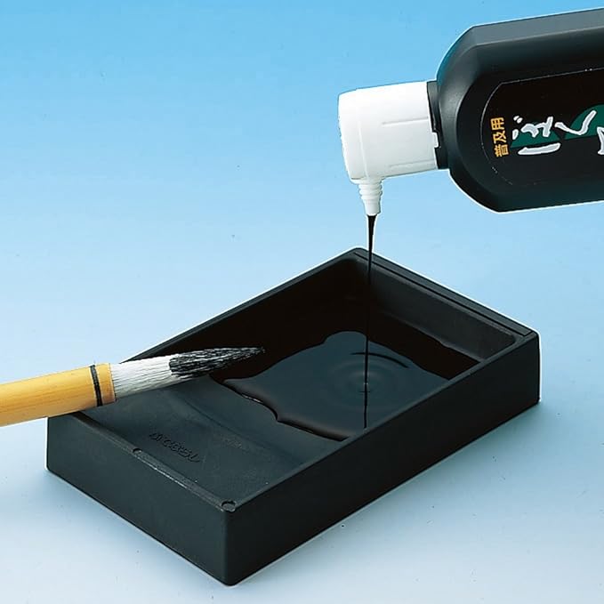 Kuretake Ceramic with Header Double-Sided Natural Ink Stone, 4.5 Flat for Calligraphy Ink Stick, Palette, Indian Ink, Lettering Art Japanese Traditional Calligraphy and Painting, Professional Quality