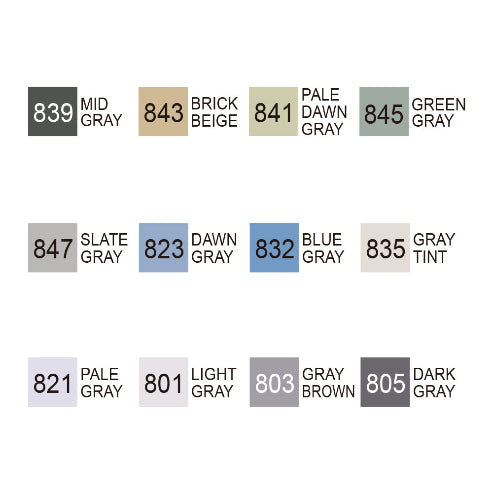 ZIG KURECOLOR TWIN WS 12 colors set Gray Colors
