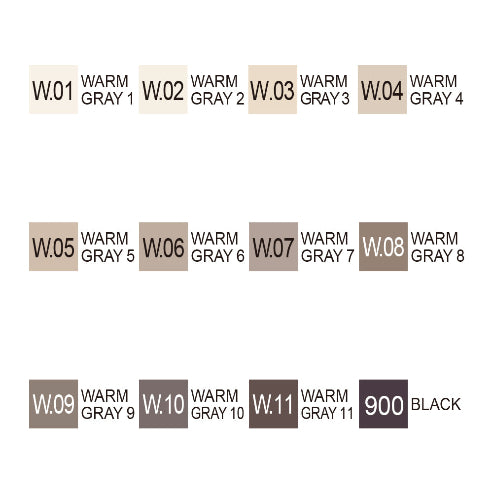 ZIG KURETAKE KURECOLOR TWIN WS 12 Warm Gray Colors