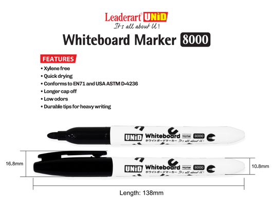 Leaderart Unid Whiteboard Marker 8000, Set of 12 Made In Malaysia.