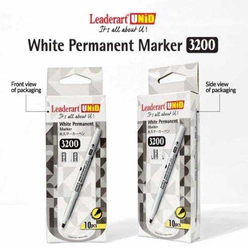 Leaderart UNID White Permanent Marker 3200 Pack of 10.MADE IN Malaysia