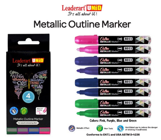 Leaderart UNID Metallic Outline Marker 8011 Pack of 4. Made in Malaysia