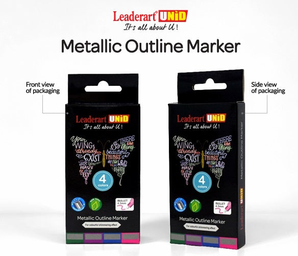 Leaderart UNID Metallic Outline Marker 8011 Pack of 4. Made in Malaysia