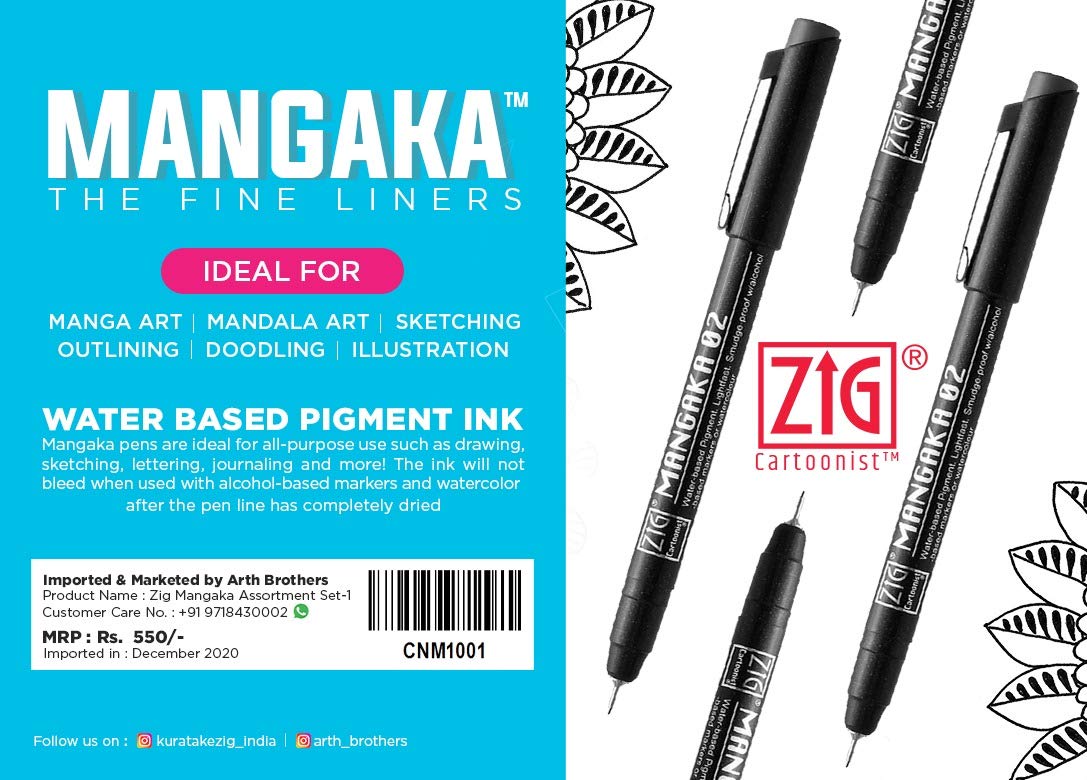 ZIG KURETAKE CARTOONIST MANGAKA THE FINE LINERS SET OF 6 PENS 005,01,02,03,05,08 MADE IN JAPAN