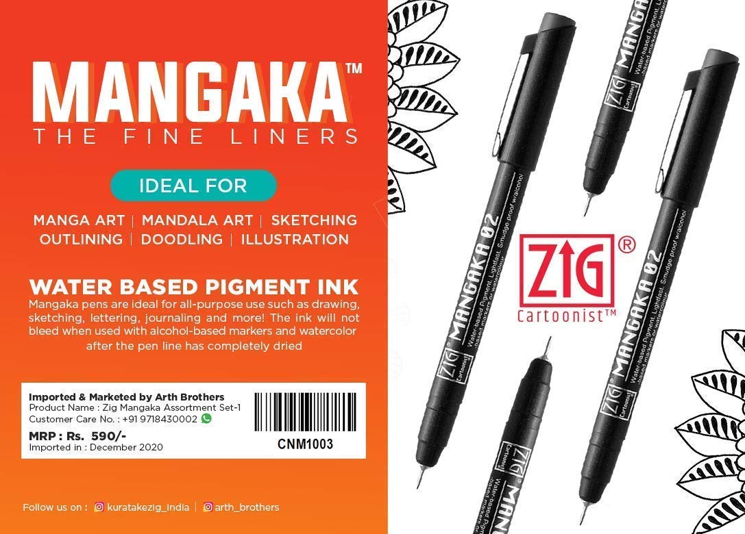 ZIG KURETAKE Cartoonist MANGAKA The FINE Liners Set of 6 PENS 005,01,02,03,05,08 Made in Japan