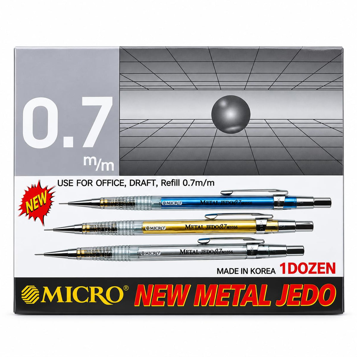 MICRO Metal JEDO 0.7 mm Mechanical Pencil Set, Gold Finish, Pack of 12 for Students, Drafting, Drawing and Everyday Writing, Made in Korea