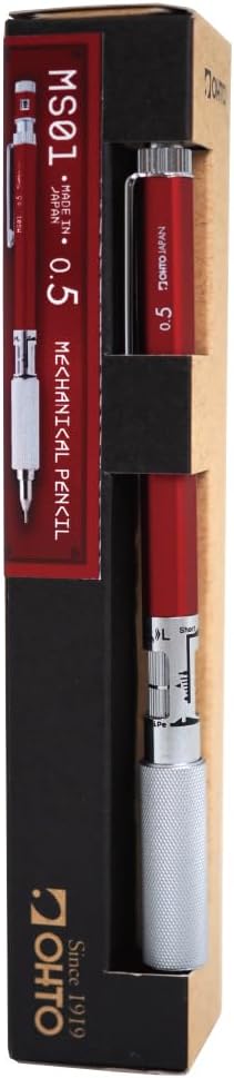 OHTO MS01 Mechanical Pencil, High-Functionality All-Metal Aluminum and Brass Body Drafting Pencil, 0.5mm, Red, MS01-SP5-RD