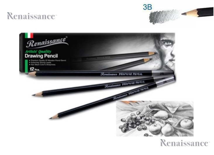 RENAISSANCE Drawing Pencil 3B Grade pencils for drawing best for Artist & Student Pack of 12 MADE IN THAILAND