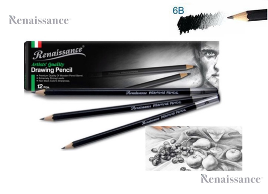 RENAISSANCE Drawing Pencil 6B Grade pencils for drawing best for Artist & Student Pack of 12 MADE IN THAILAND