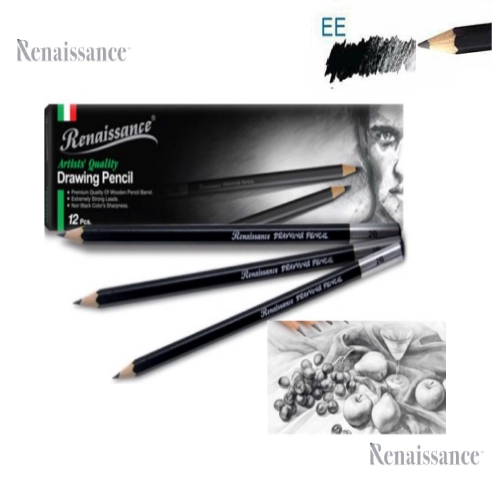 RENAISSANCE Drawing Pencil EE Grade pencils for drawing best for Artist & Student Pack of 12 MADE IN THAILAND