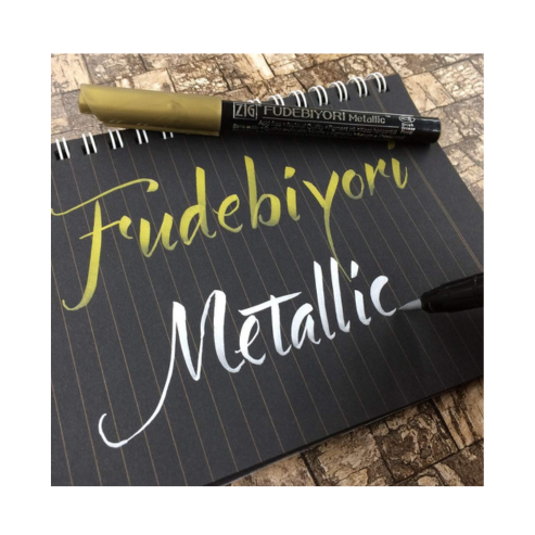 Zig FUDEBIYORI Brush Pens Metallic set of 3 perfect for lettering, illustration on dark papers, art, calligraphy, journaling, Archival quality, Odourless, Flexible brush tip. AP-Certified JAPAN