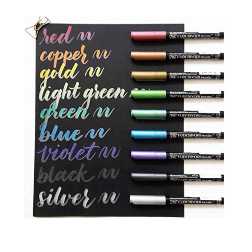 Zig FUDEBIYORI Brush Pens Metallic set of 3 perfect for lettering, illustration on dark papers, art, calligraphy, journaling, Archival quality, Odourless, Flexible brush tip. AP-Certified JAPAN