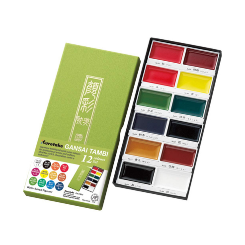 ZIG KURETAKE GANSAI TAMBI 12 COLORS SET WITH ZIG CARTOONIST MENSO BRUSH SMALL