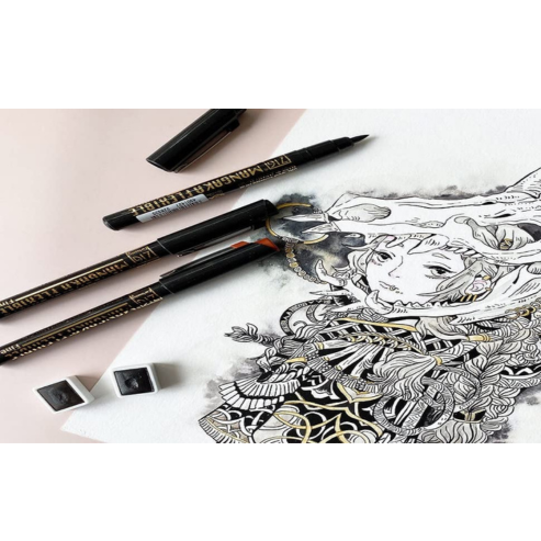 Zig Special Set Posterman White & Mangaka Fineliner 005 Pen for Mandala Sketching Outlining Doodling Calligraphy Journaling Use on Planners Hand-Lettering Card Making especially on Cards.