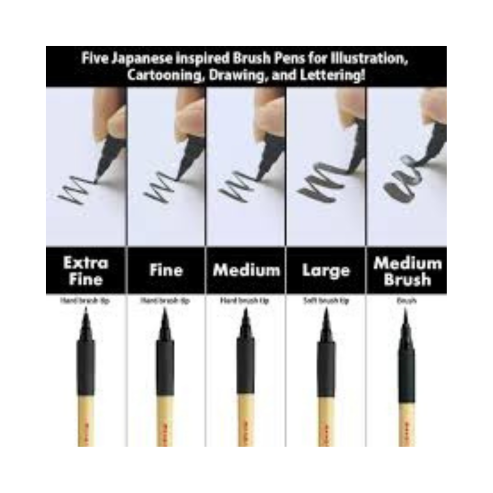 ZIG KURETAKE Bimoji Brush Pen, 5 Pcs Set (Extra Fine, Fine, Medium, Large, Medium Brush), great for Calligraphy, Hand lettering and Illustration, for Beginners and Professional, Made in Japan