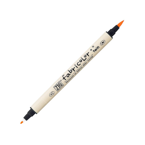 Zig Fabricolor Fabric Marker Twin Combo Pack of Black & Fl.Orange (PACK OF 2) 1mm Fine Tip on one end and a Flexible Brush Tip for Journals,Crafts,Illustration,Lettering.