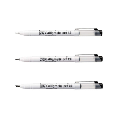 Zig CALLIGRAPHY PEN OBLIQUE Tip BLACK 3 Set, 1mm, 2mm, 3mm, For Italic and Gothic Calligraphy Beginners, AP-Certified, Odourless, Xylene Free, Professional quality, Made in Japan Kuretake