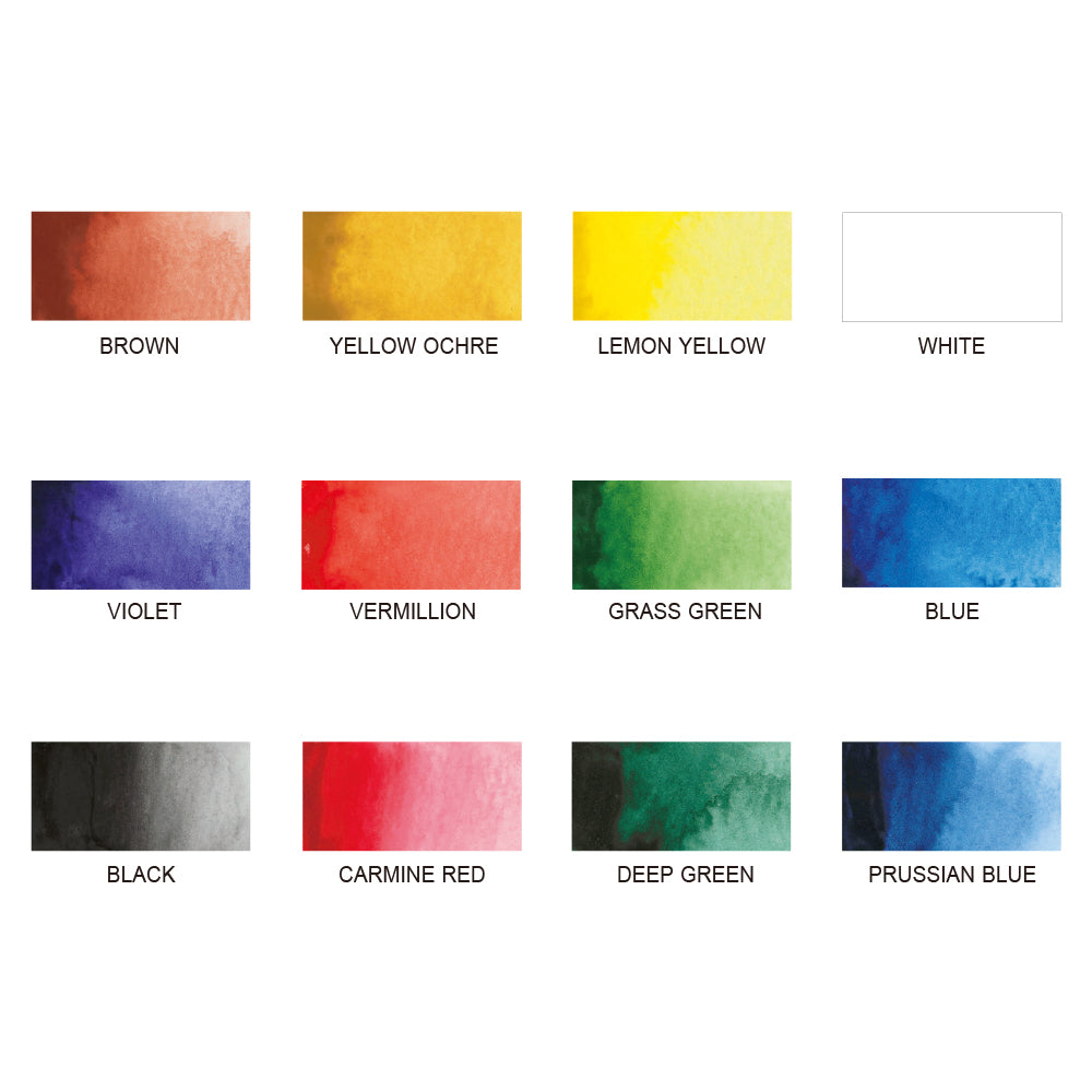 ZIG WATERCOLOR SYSTEM TRANSPARENT WATERCOLOR PALETTE (12 colors set)