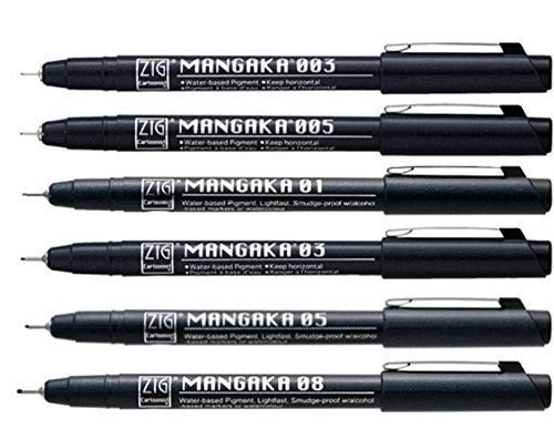 ZIG KURETAKE Cartoonist MANGAKA The FINE Liners Set of 6 PENS 005,01,02,03,05,08 Made in Japan (CNM1002)…