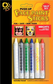 Derivan Australian Face Body & Finger Face Paint Sticks For Makeup - Bright pack of 6 sticks