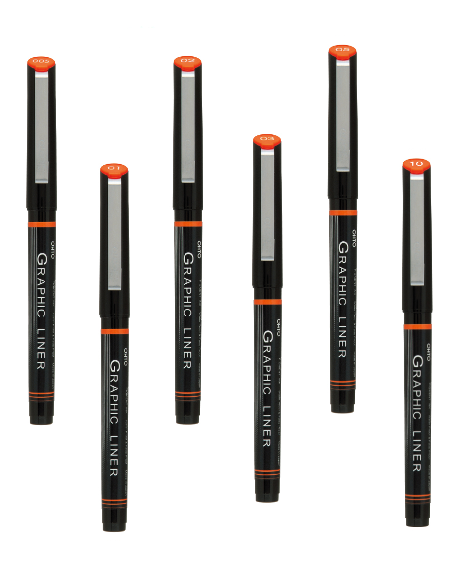 OHTO JAPAN Graphic Liner Needle Point Rollerball Drawing Pen [6 assorted Point].