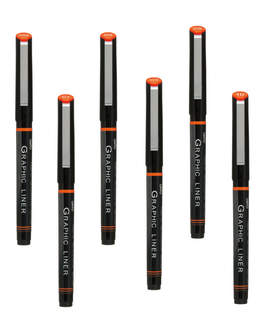 OHTO JAPAN Graphic Liner Needle Point Rollerball Drawing Pen [6 assorted Point].