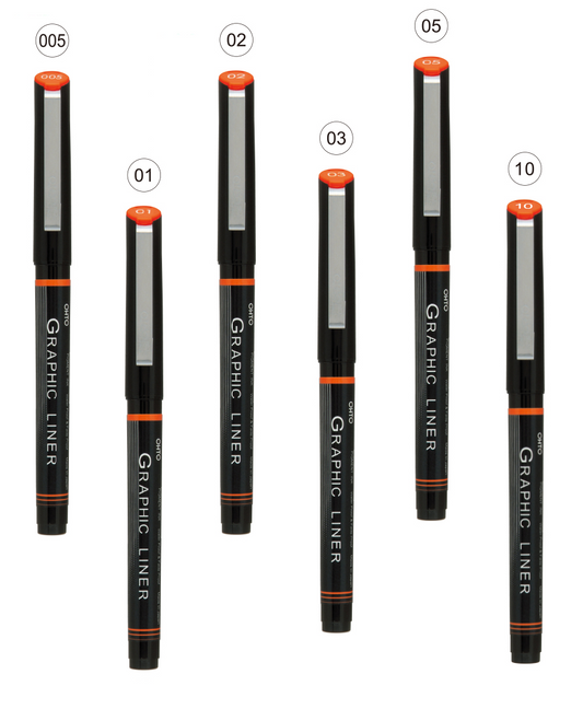 OHTO JAPAN Graphic Liner Needle Point Rollerball Drawing Pen [6 assorted Point].