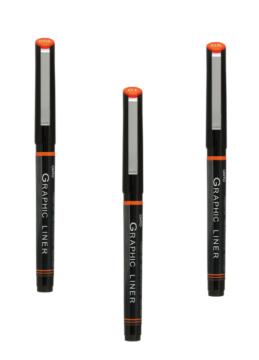 OHTO JAPAN Graphic Liner Needle Point Rollerball Drawing Pen [005-01-05] Pack Of 3.