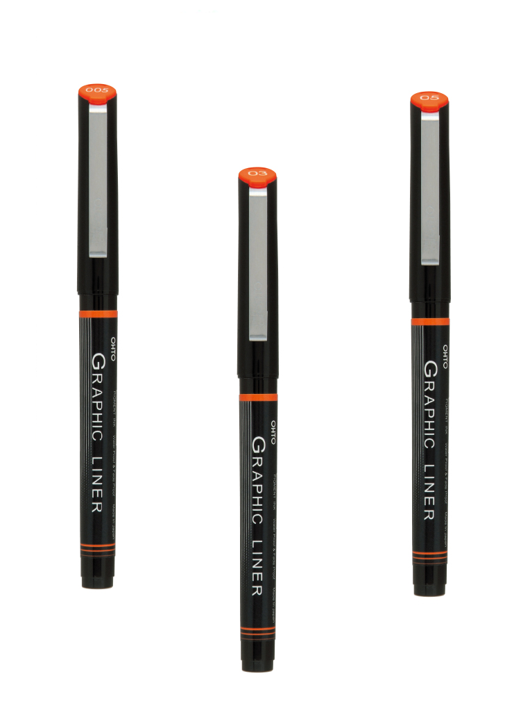 OHTO JAPAN Graphic Liner Needle Point Rollerball Drawing Pen [005-03-05] Pack Of 3.