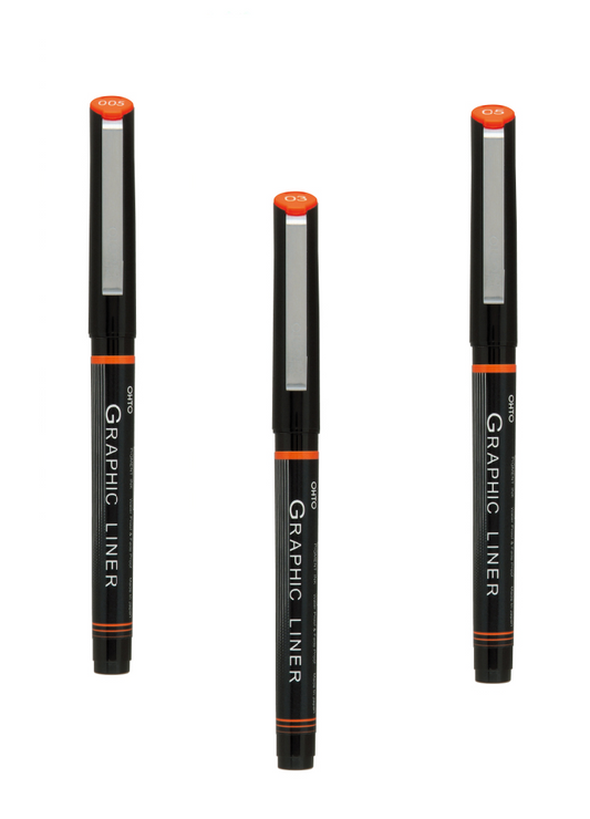 OHTO JAPAN Graphic Liner Needle Point Rollerball Drawing Pen [005-03-05] Pack Of 3.