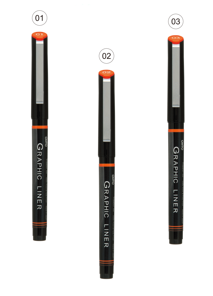 OHTO JAPAN Graphic Liner Needle Point Rollerball Drawing Pen [01-02-03] Pack Of 3.